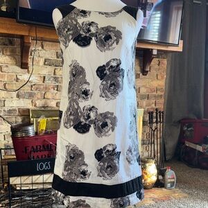 LOFT Black and Gray Floral Midi Dress